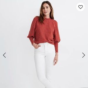 Madewell Puff-Sleeve Mockneck Top in Bow-Tie Jacquard